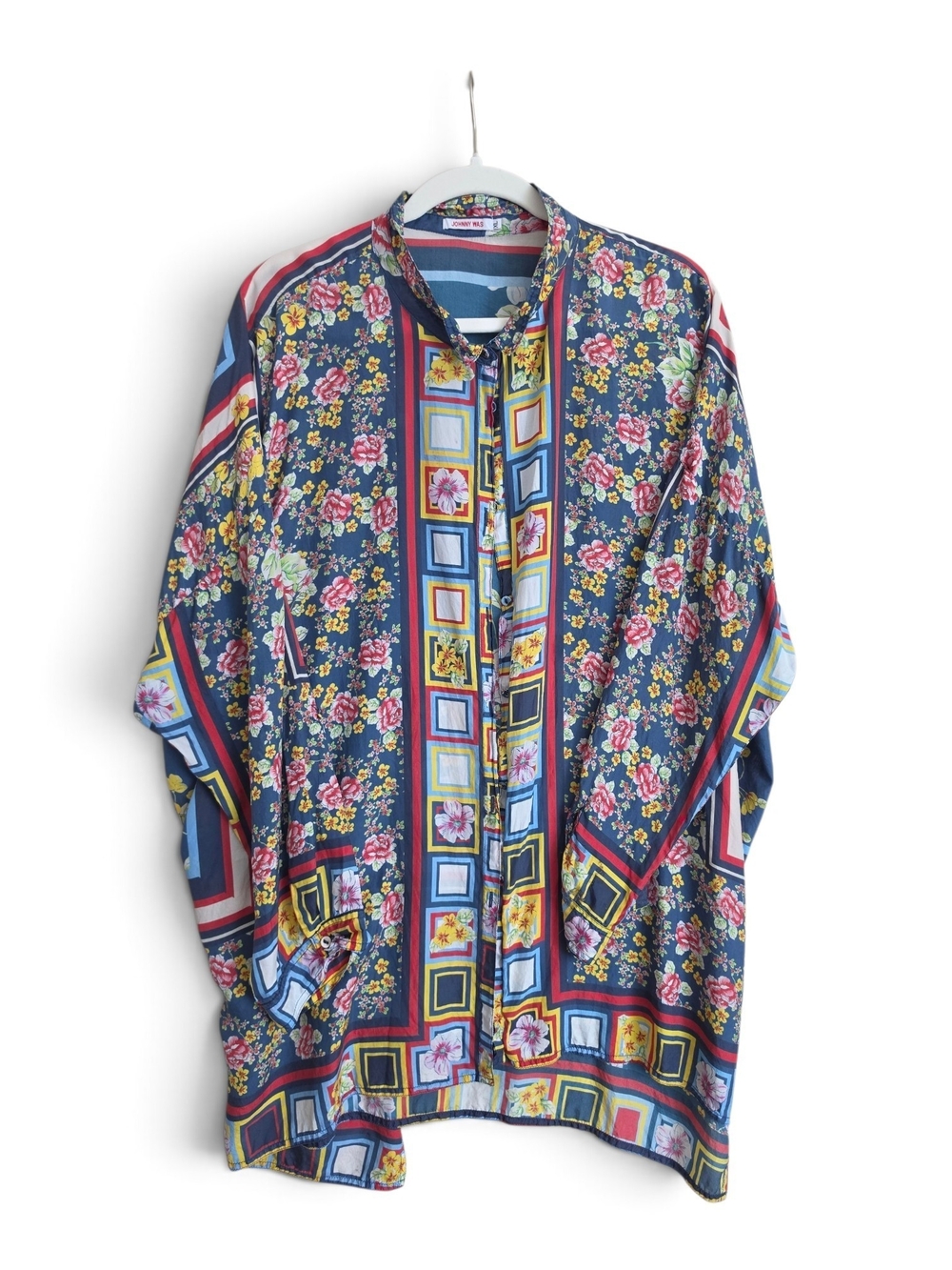 Johnny Was Navy Floral & Geo Print Button-Down Shirt
